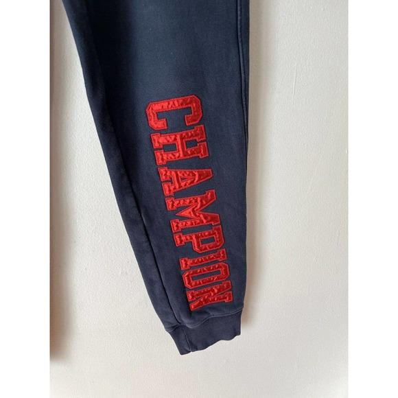 Champion Reverse Weave Blue Retro Spell Out Fleece Lined Womens Joggers Small - Picture 5 of 8